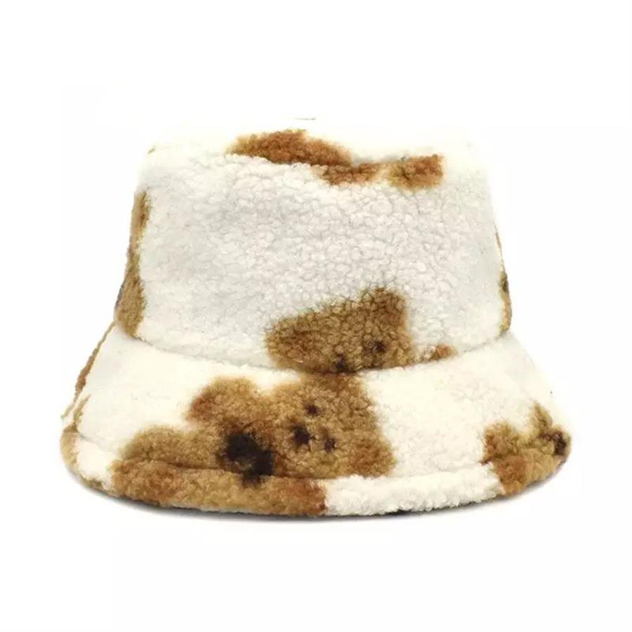 Teddy Bear Allover Ekru Kışlık Kalın Bucket Şapka