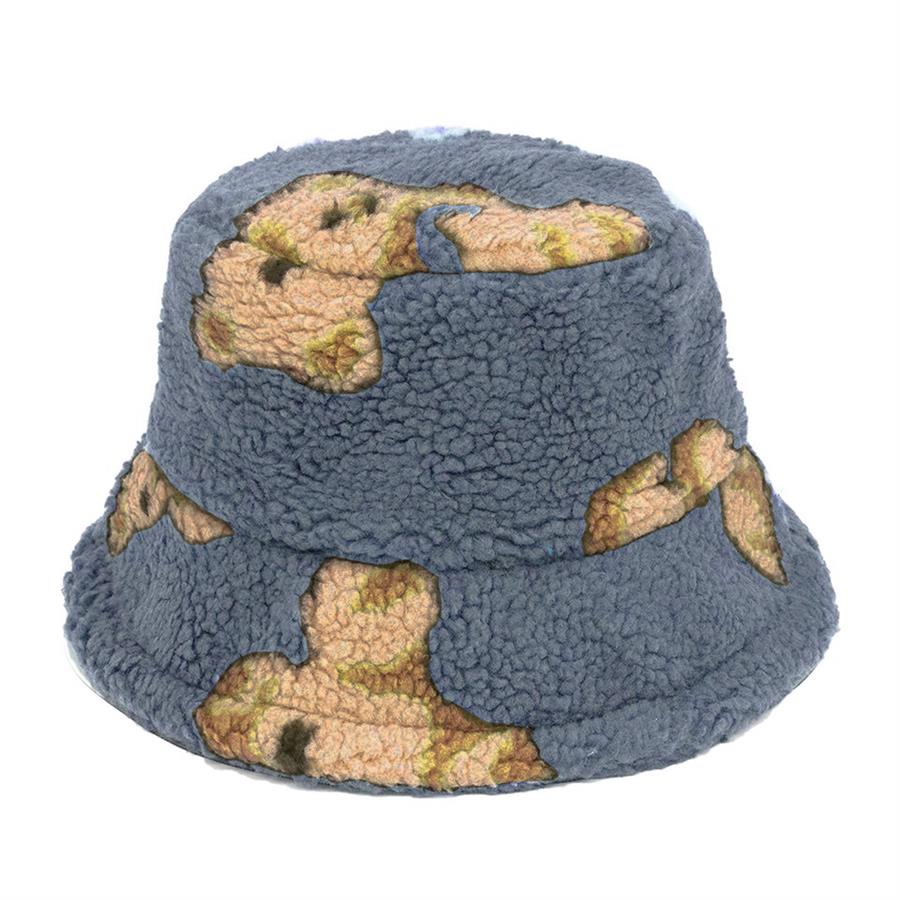Teddy Bear Allover Indigo Kışlık Kalın Bucket Şapka
