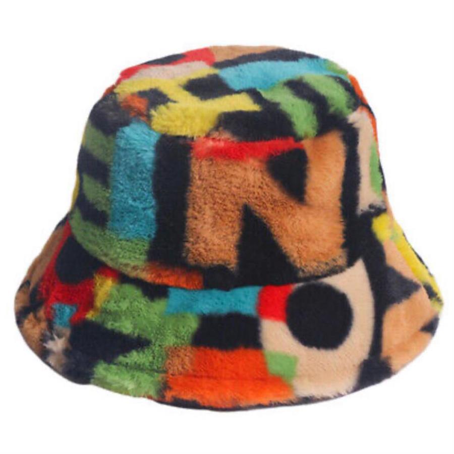 İthal Colorful Mixed Letters Kışlık Kalın Bucket Şapka