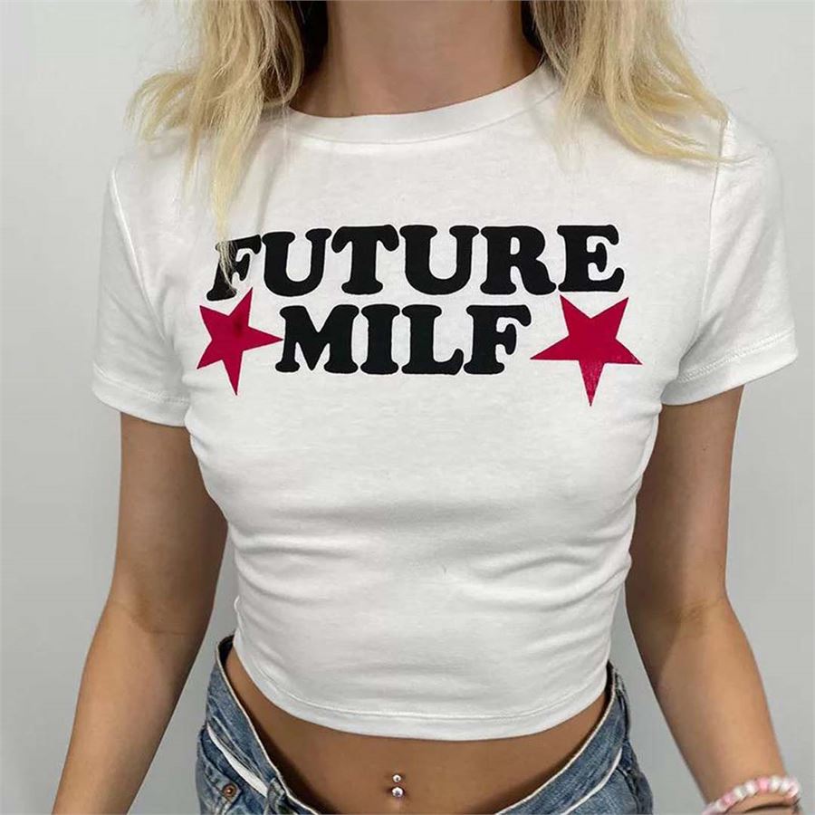 Beyaz Future Milf Yarım T-Shirt