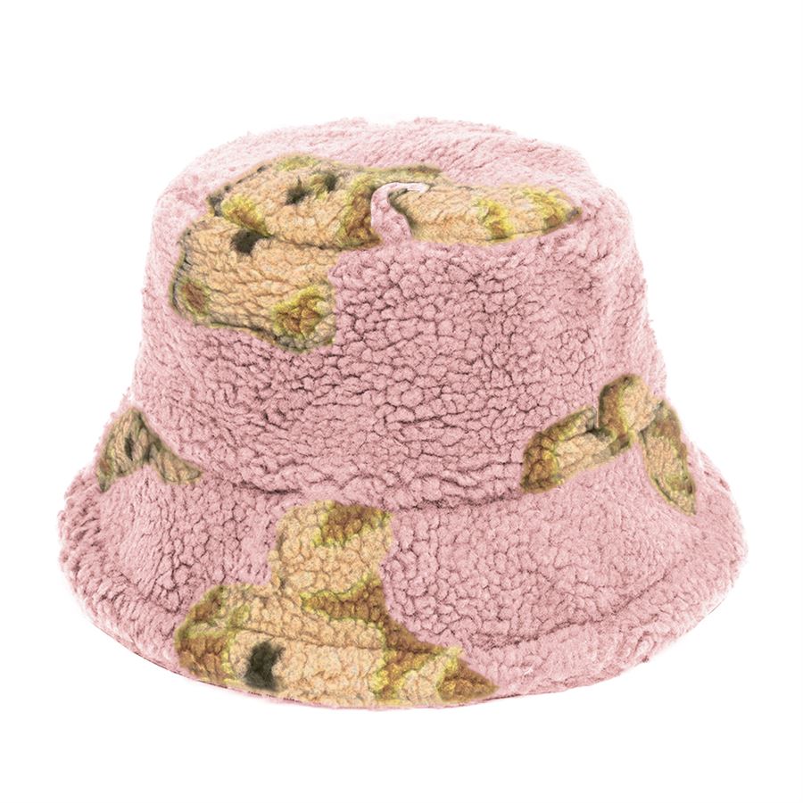 Teddy Bear Allover Pembe Kışlık Kalın Bucket Şapka