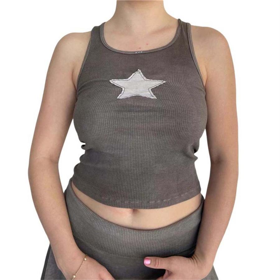 Füme Basic Star Askılı Kadın T-Shirt