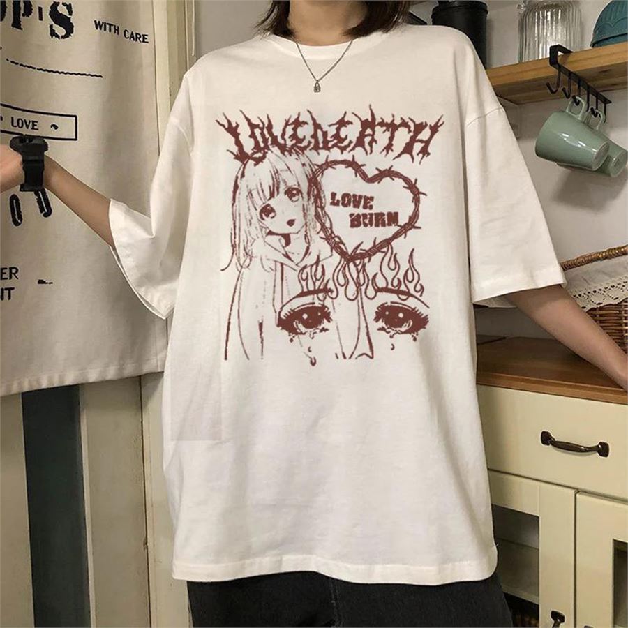 Beyaz Lovedeath Love Burn (Unisex) T-Shirt