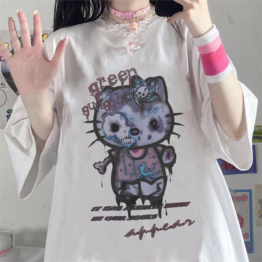 Beyaz Creepy Hello Kitty (Unisex) T-Shirt