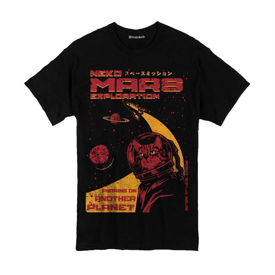 Siyah Neko Mars Astronaut Cat (Unisex) T-Shirt