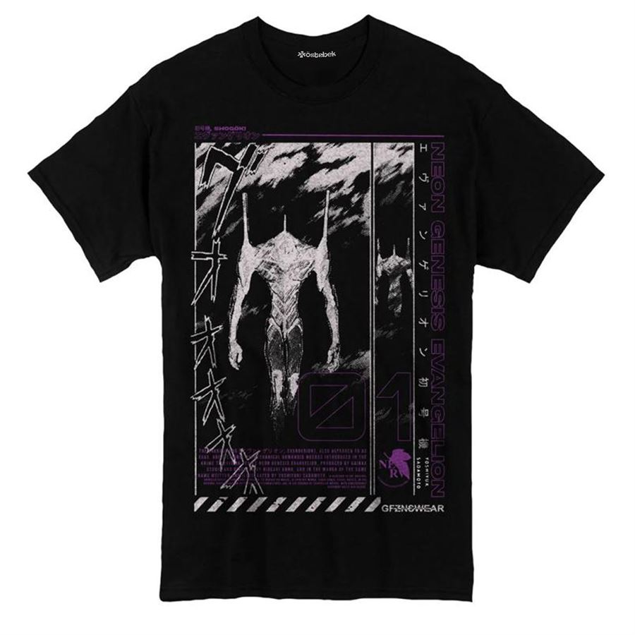 Siyah Anime Neon Genesis Evangelion - Yoshiyuki Sadamoto (Unisex) T-Shirt