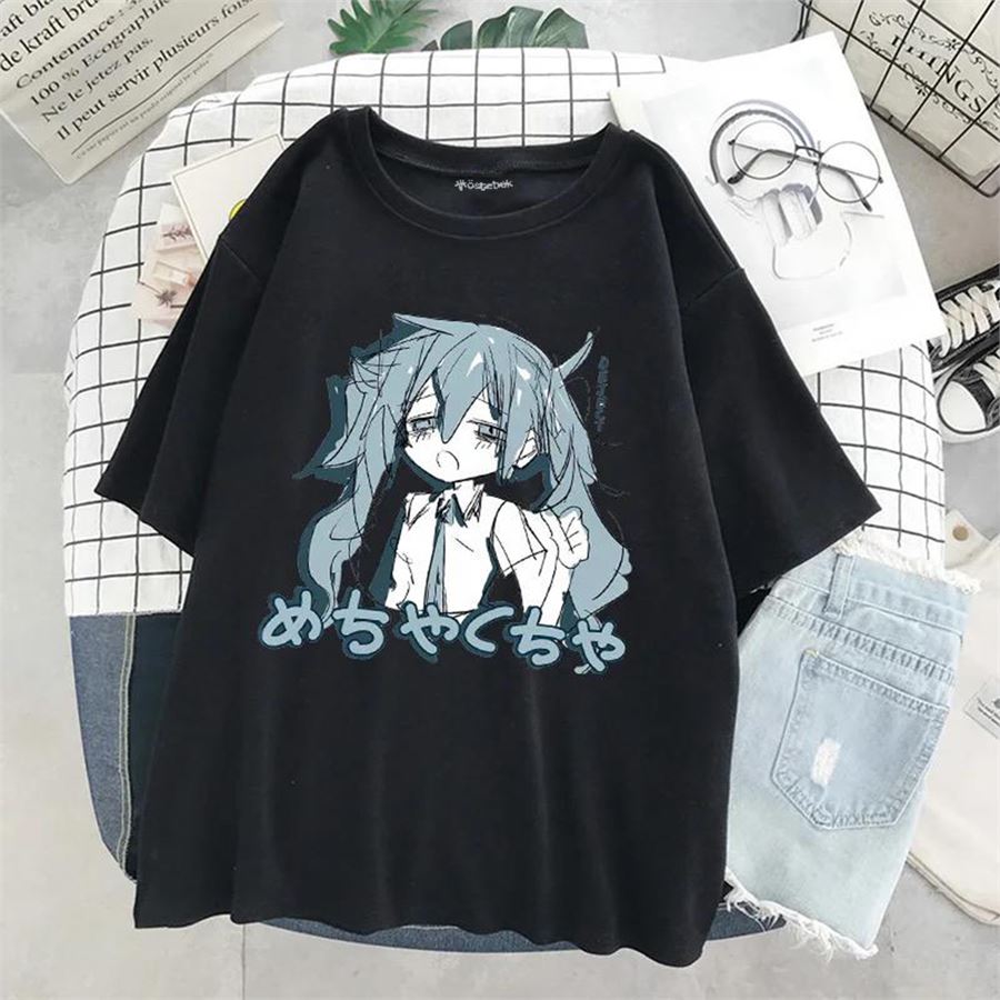 Siyah Anime Hatsune Miku (Unisex) T-Shirt