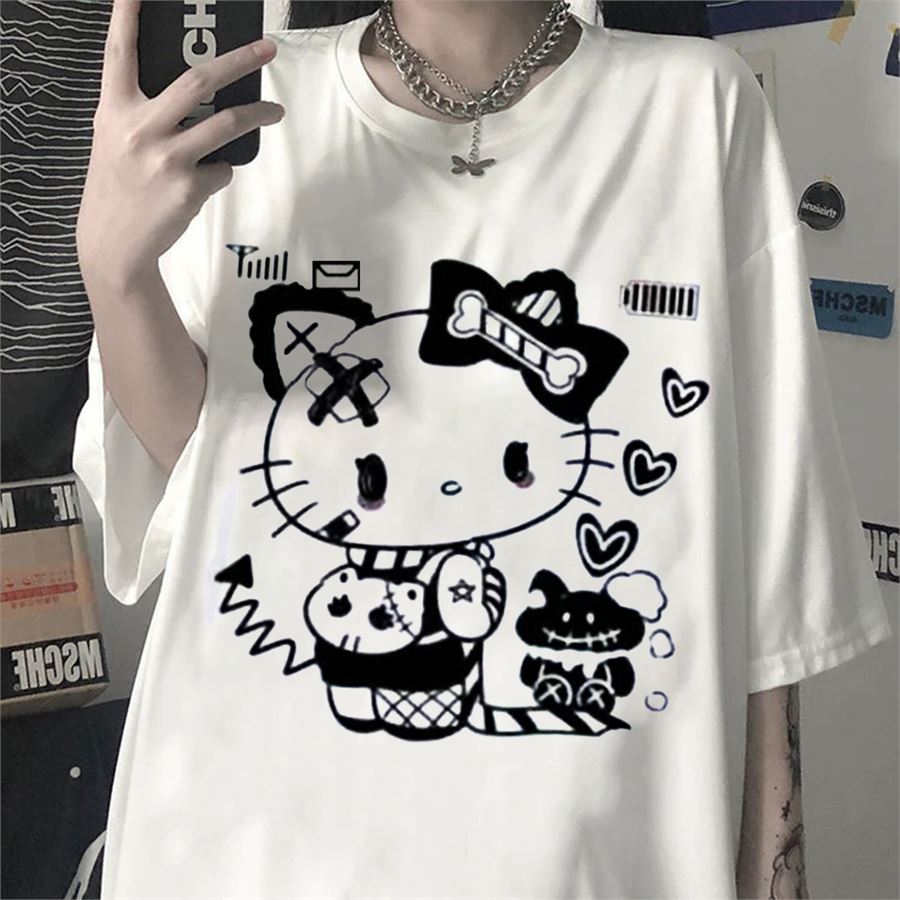 Beyaz Retro Mobile Hello Kitty (Unisex) T-Shirt