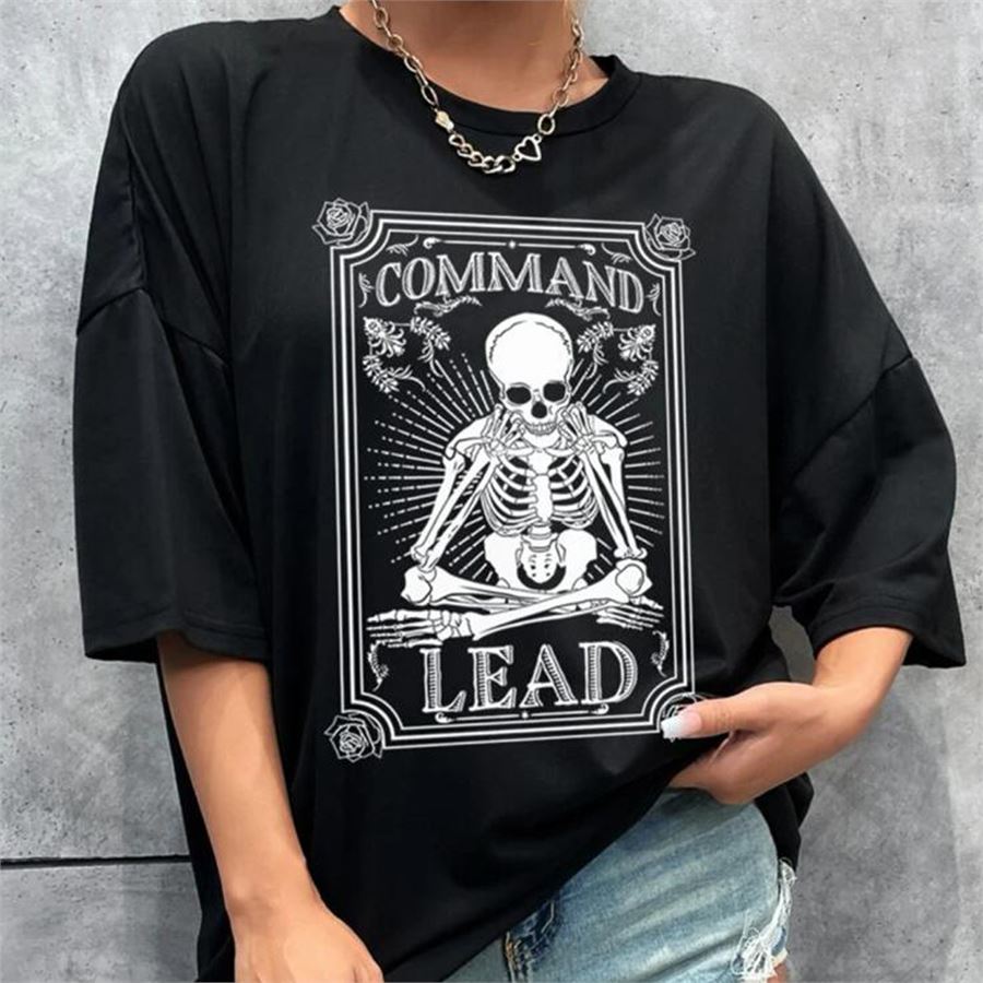 Siyah Command Lead Skeleton (Unisex) T-Shirt