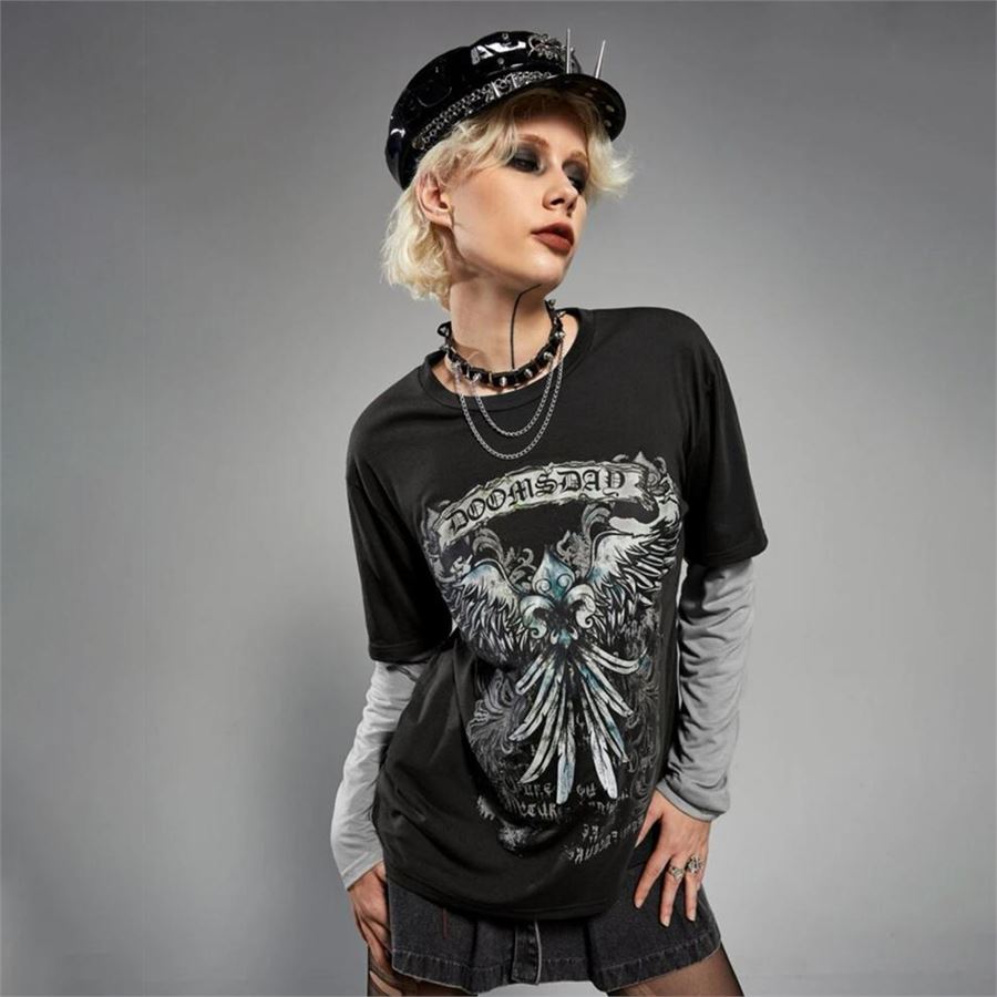 Siyah Gothic Doomsdad Vintage Pattern (Unisex) T-Shirt