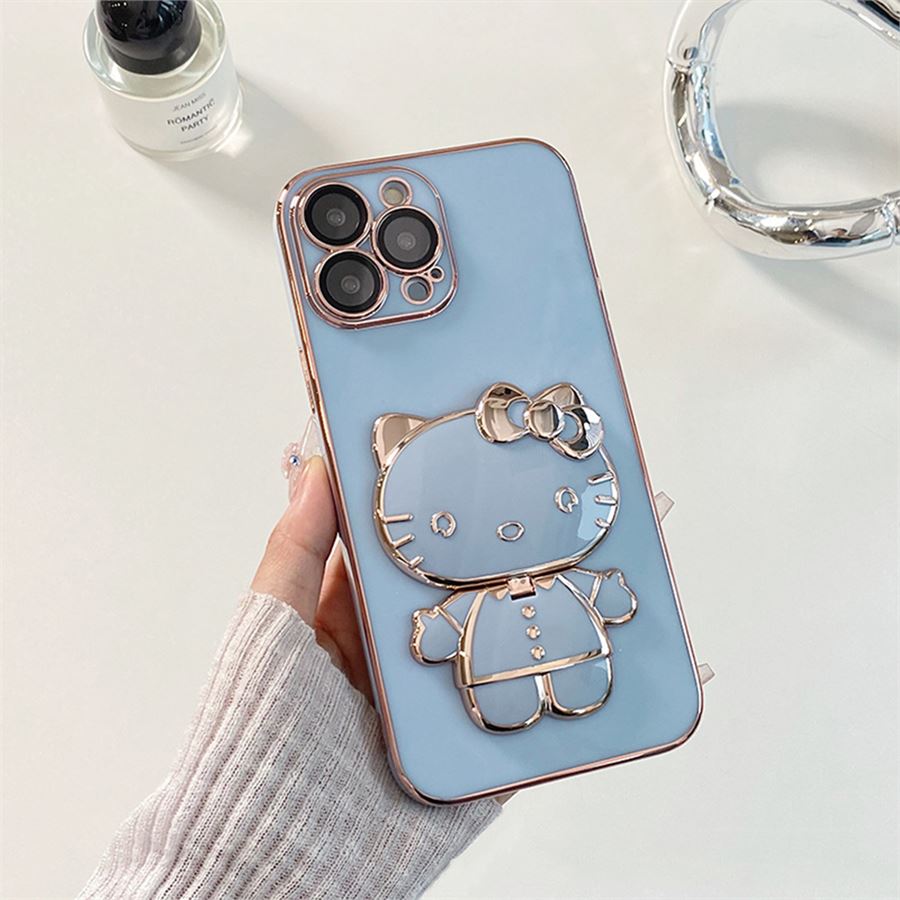 Mavi Hello Kitty Aynalı Telefon Tutucu