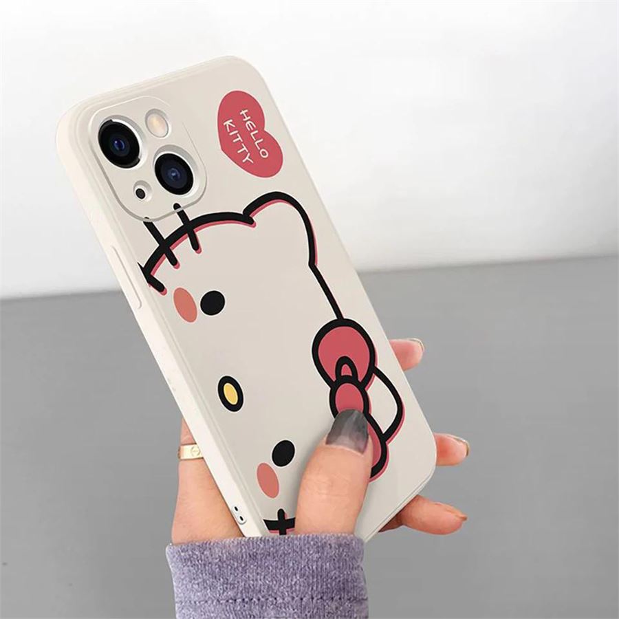 Beyaz Hello Kitty Head İphone Telefon Kılıfları
