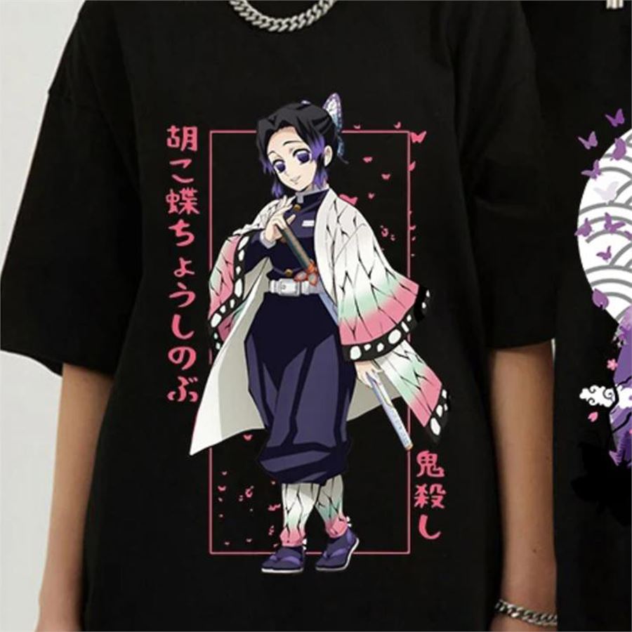 Siyah Anime Demon Slayer: Shinobu Kocho (Unisex) T-Shirt