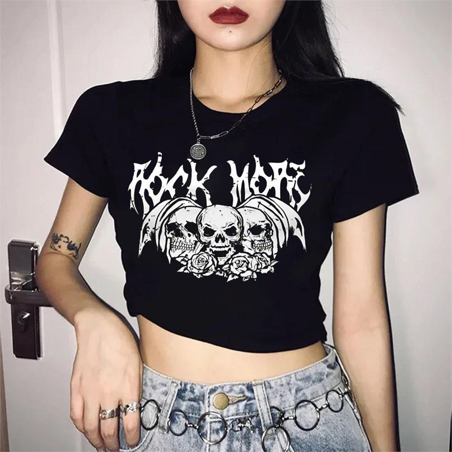 Siyah Rock More Skull Yarım T-Shirt