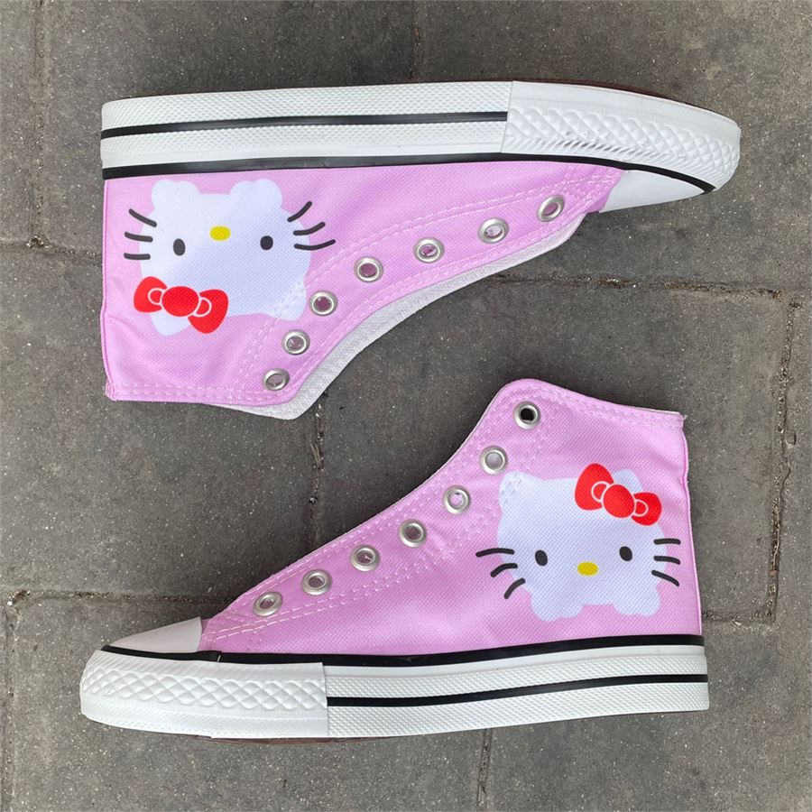 Pembe Hello Kitty - Face Basic Uzun Kanvas Ayakkabı