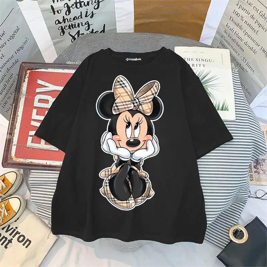 Siyah Ekose Elbiseli Minnie Mouse (Unisex) T-Shirt