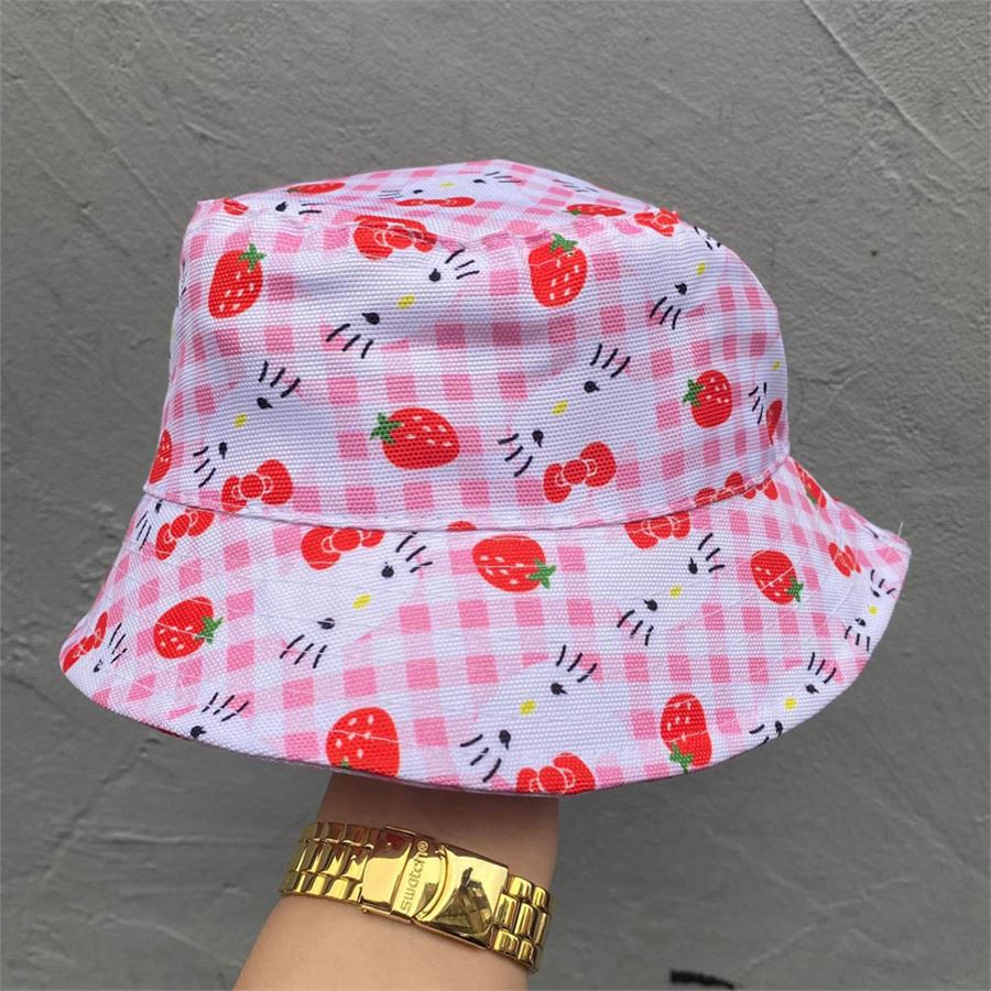 Hello Kitty Çilek Kolaj Çocuk Bucket Şapka