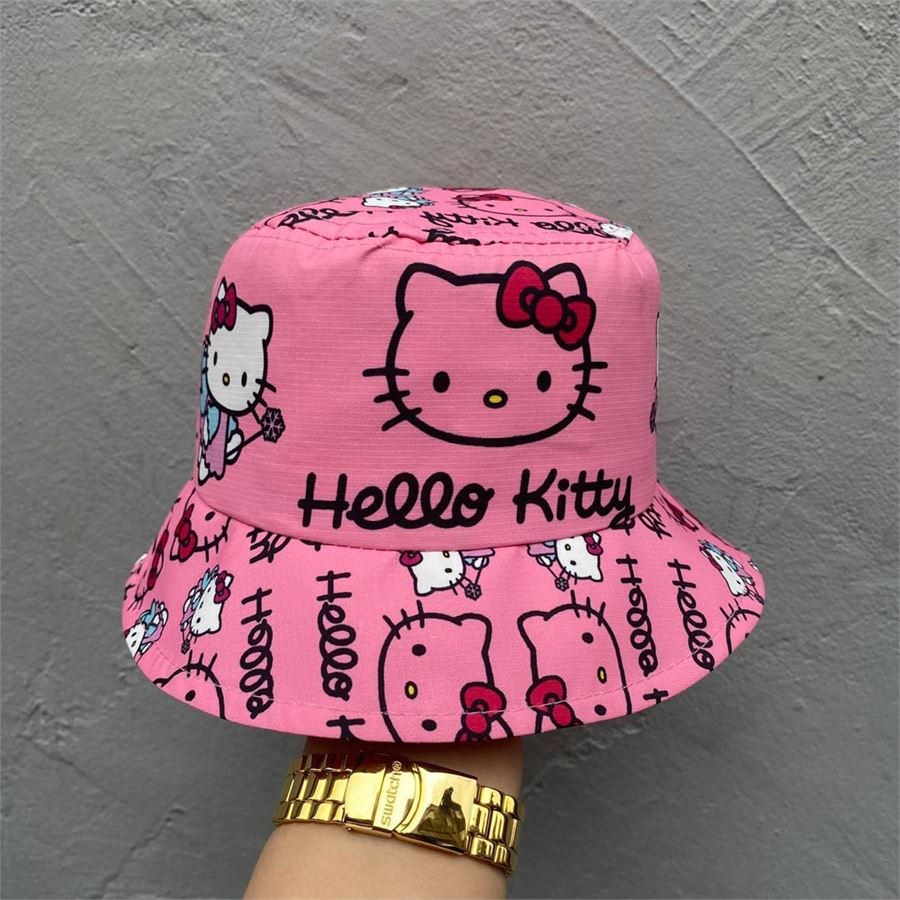 Pembe Hello Kitty Snowflake Kolaj Çocuk Bucket Şapka