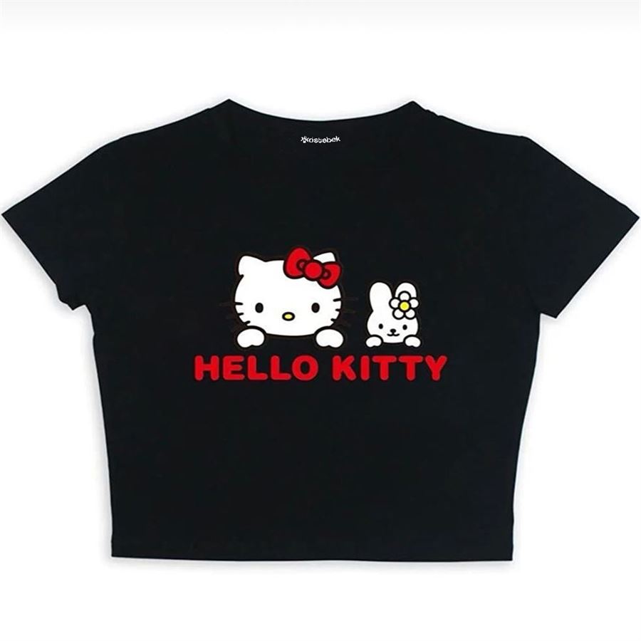 Siyah Hello Kitty Rabbit Friend Yarım T-Shirt