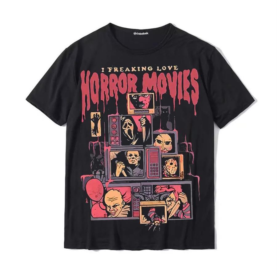 Siyah I Freaking Love Horror Movies (Unisex) T-Shirt