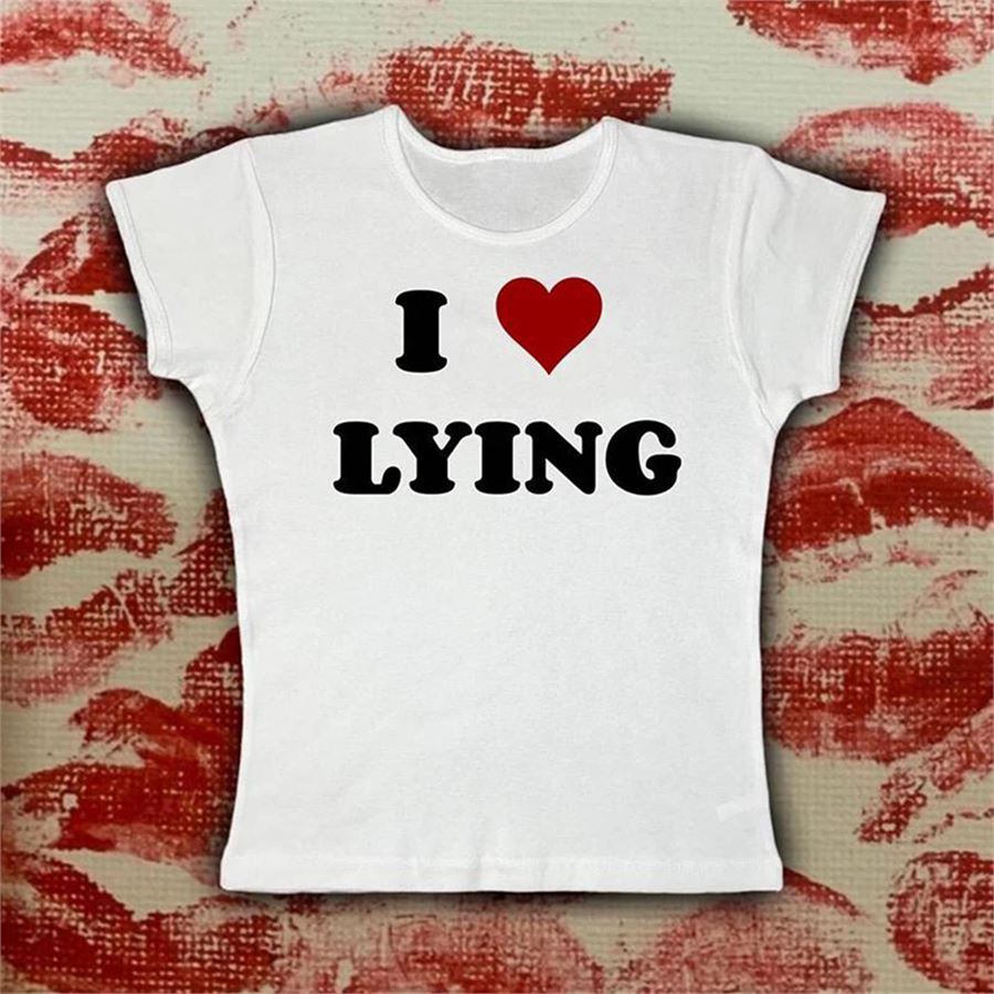 Beyaz I Love Lying Yarım T-Shirt