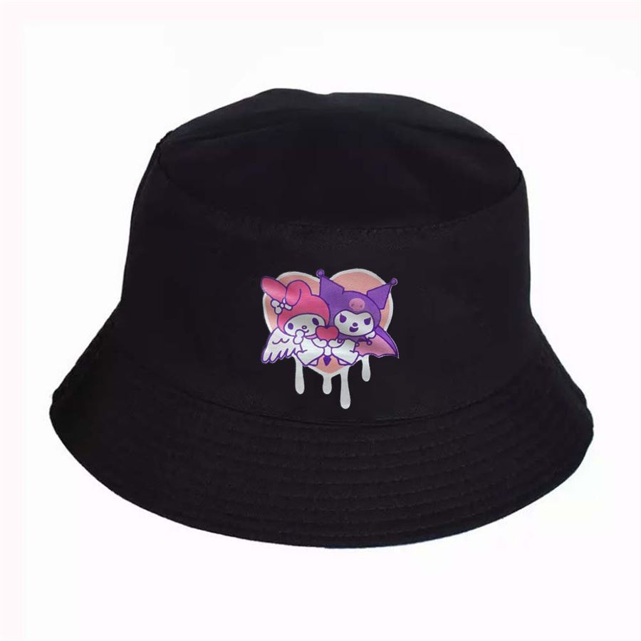 Siyah Anime Kuromi Heart Bucket Şapka