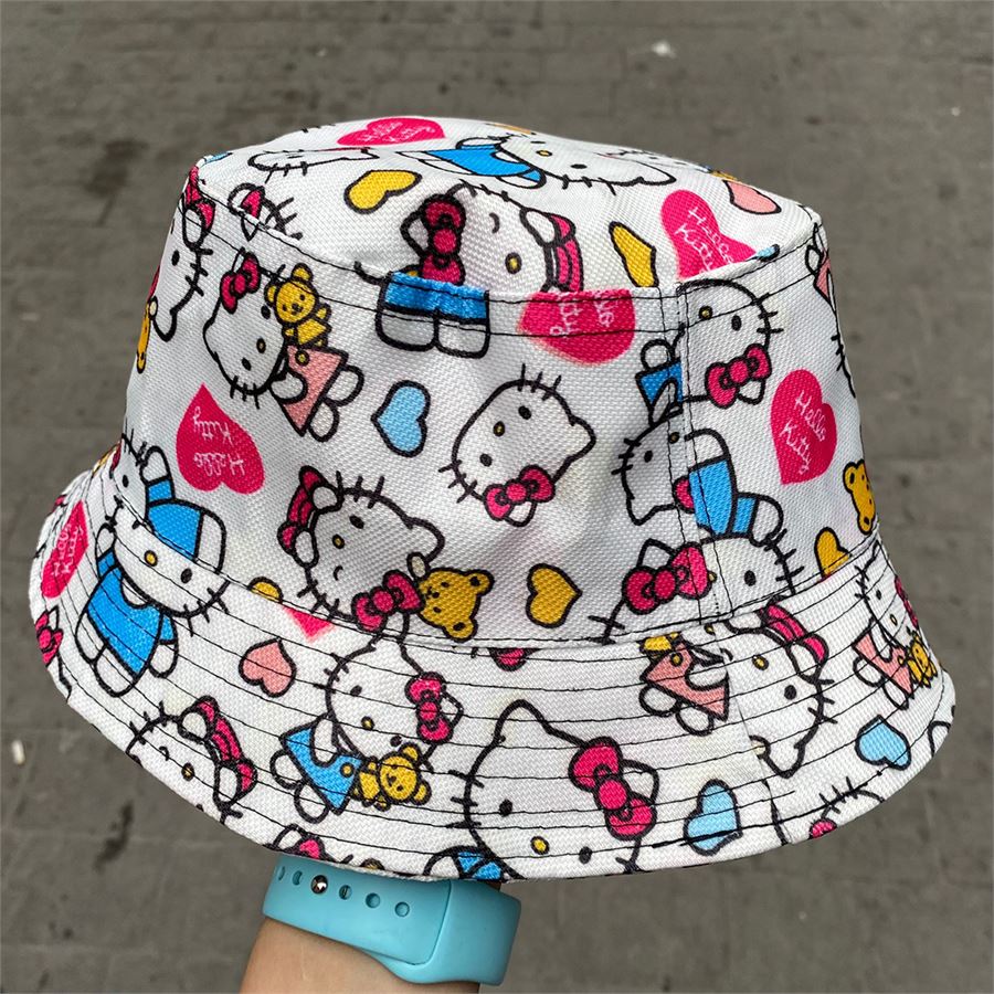 Beyaz Hello Kitty With Bear Kolaj Çocuk Bucket Şapka