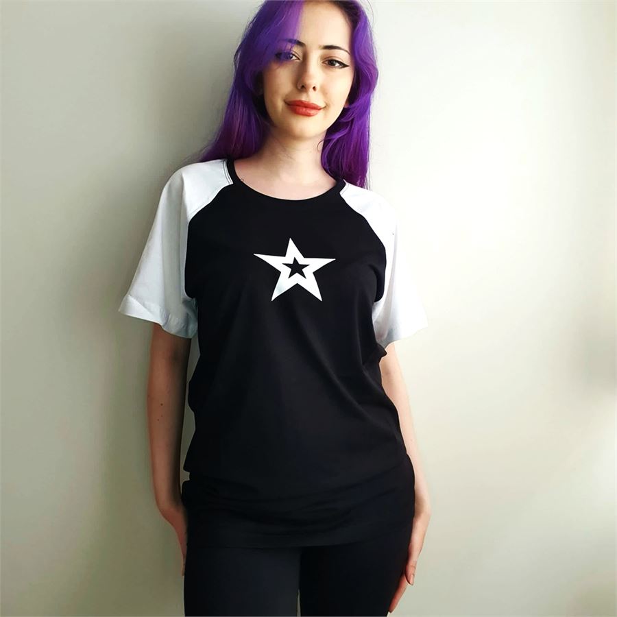 Old School Raglan Yıldız Baskılı Siyah (Unisex) T-Shirt