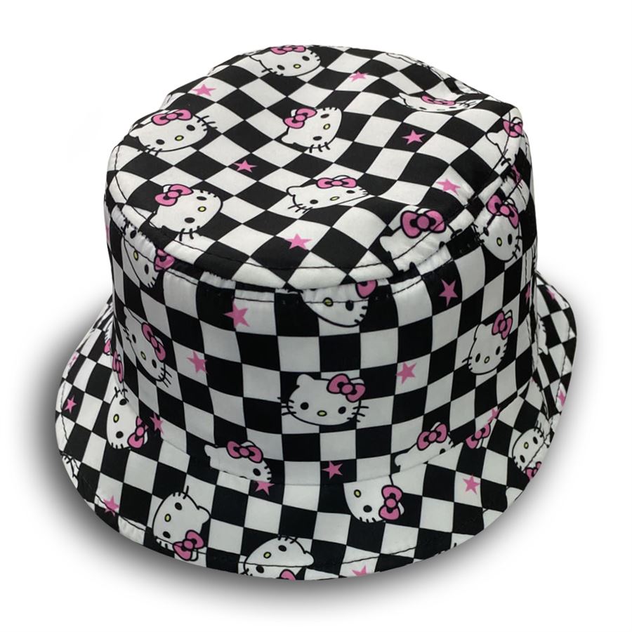 Damalı Hello Kitty Kolaj Bucket Şapka