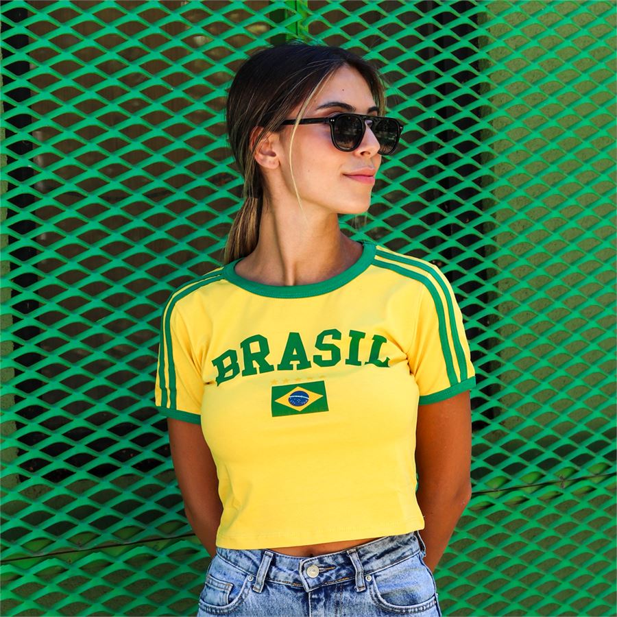 Sarı Vintage Brasil Yarım T-Shirt