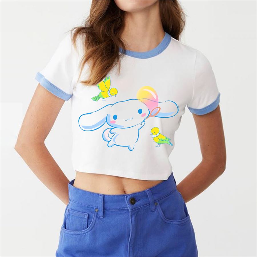 Beyaz Anime Sanrio : Cinnamoroll Bird Friends Yarım T-Shirt