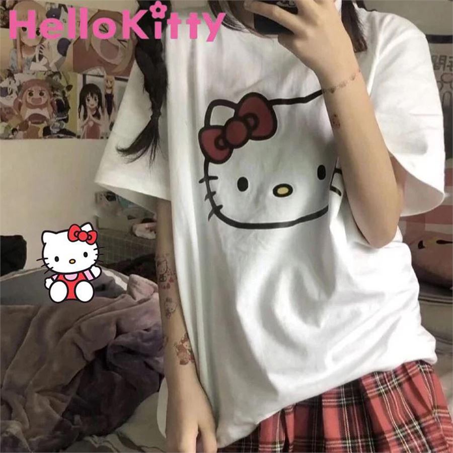 Beyaz Hello Kitty Basic Face Sırt Baskı Detaylı (Unisex) T-Shirt