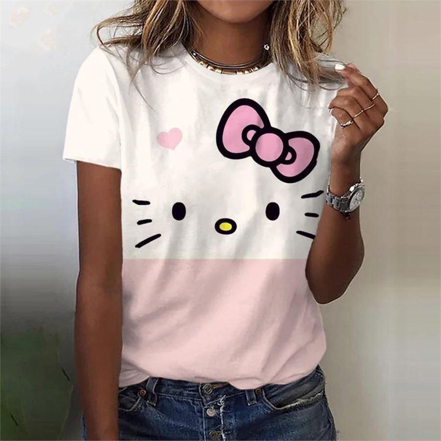 Pembe Beyaz Hello Kitty Face (Unisex) T-Shirt
