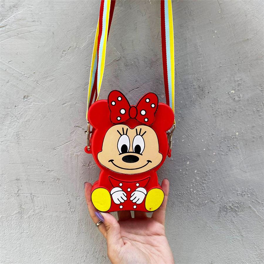 Yeni Kırmızı Minnie Mouse Silikon Mini Omuz Askılı Çocuk Çantası