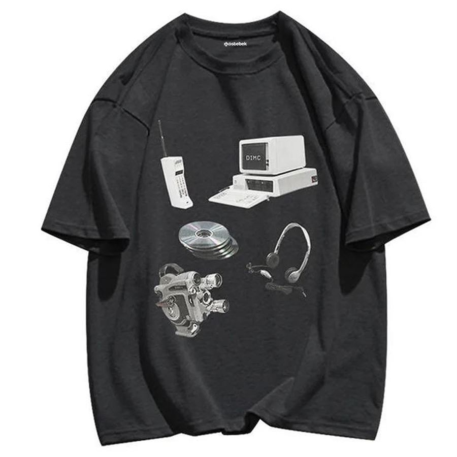 Siyah Retro Technology (Unisex) T-Shirt