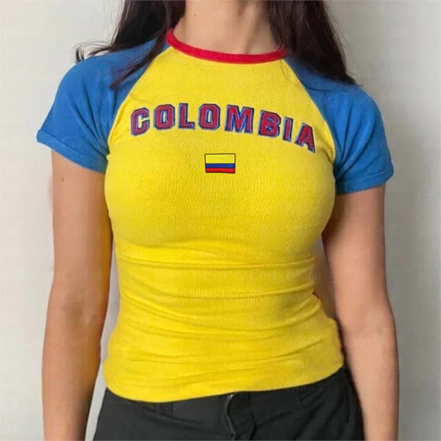 Sarı Colombia Retro Jersey Yarım T-Shirt