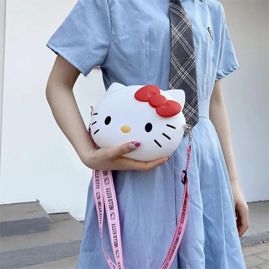 Büyük Boy Beyaz Hello Kitty Face Silikon Askılı Çanta