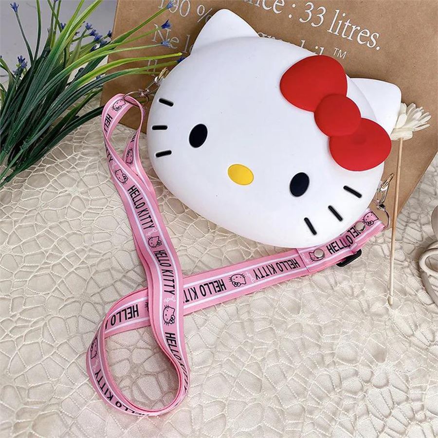 Büyük Boy Beyaz Hello Kitty Face Silikon Askılı Çanta