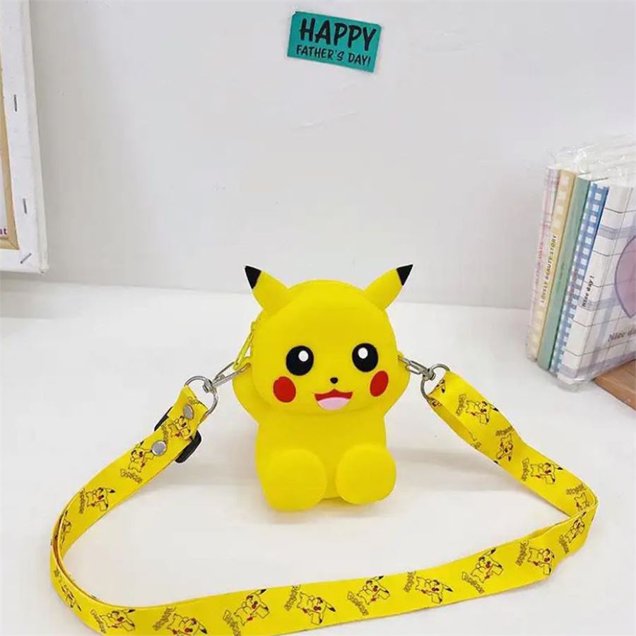 Büyük Boy Sarı Pokemon Pikachu Silikon Askılı Çanta