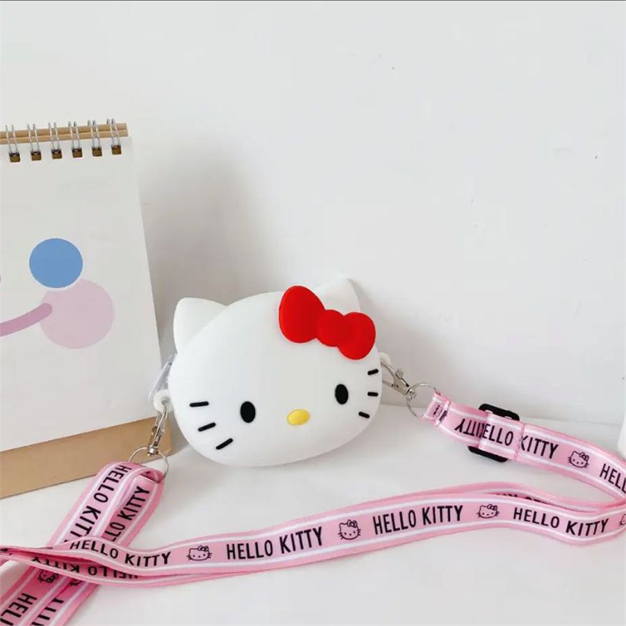 Küçük Boy Beyaz Hello Kitty Face Silikon Askılı Çanta