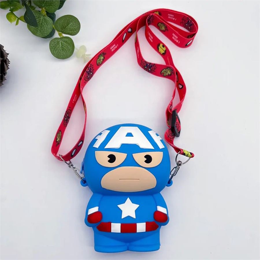 Küçük Boy Mavi Captain America Silikon Askılı Çanta