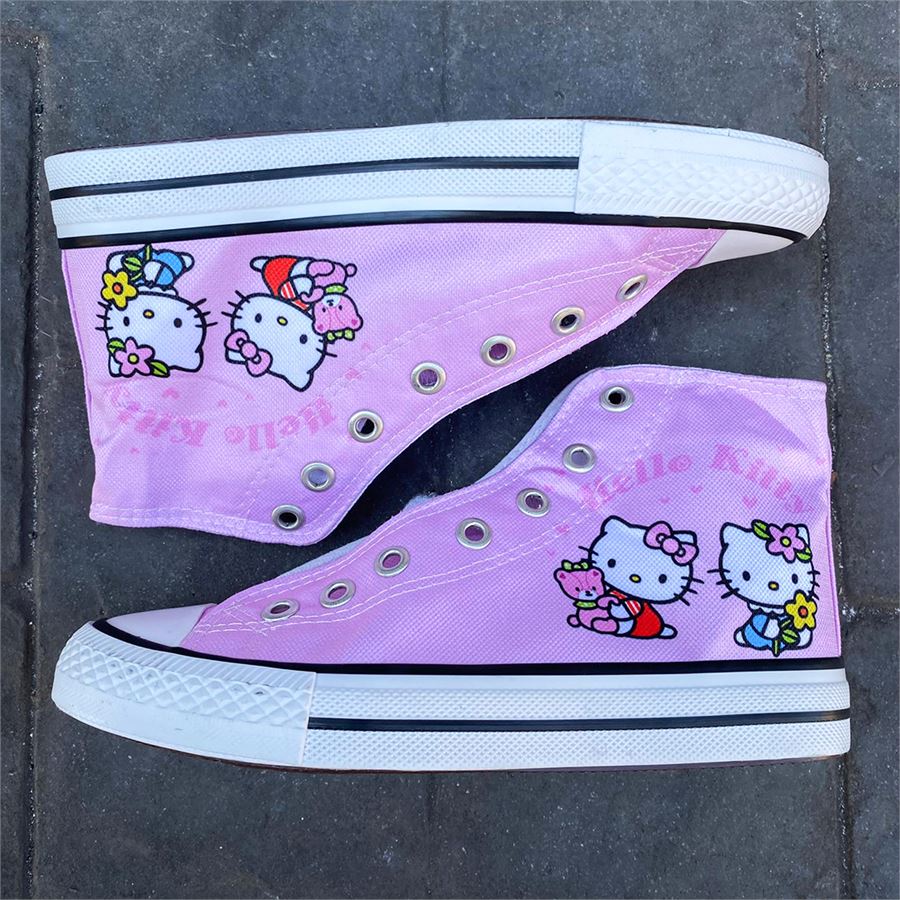 Pembe Hello Kitty - Blinking Kalp Kolaj Uzun Kanvas Ayakkabı KAYK120 