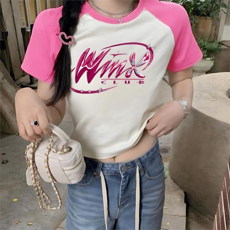 Beyaz Raglan Winx Club Logo Yarım T-Shirt
