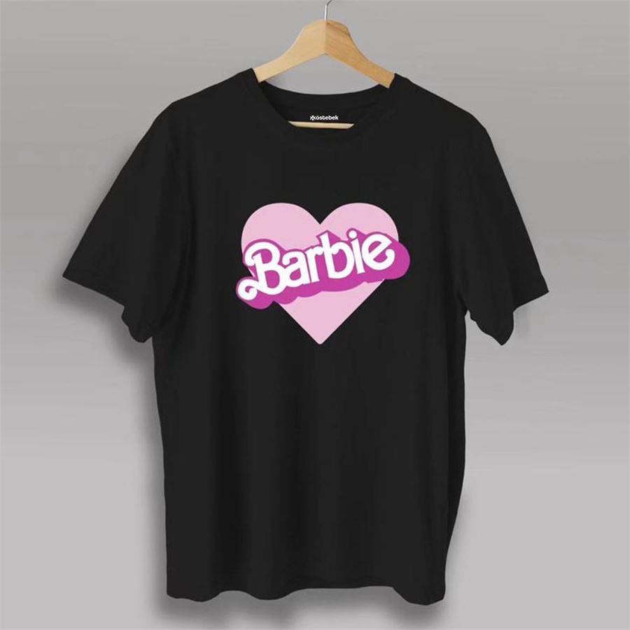 Siyah Kalpli Barbie Logo Basic (Unisex) T-Shirt