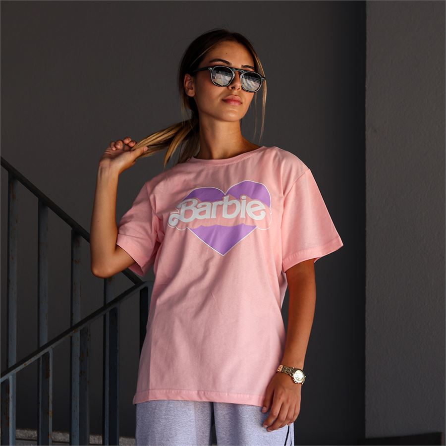 Pembe Yeni Kalpli Barbie Logo (Unisex) T-Shirt