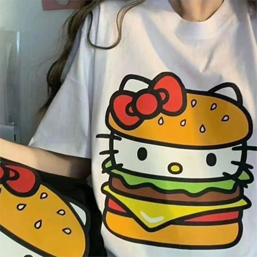 Beyaz Hello Kitty Burger (Unisex) T-Shirt