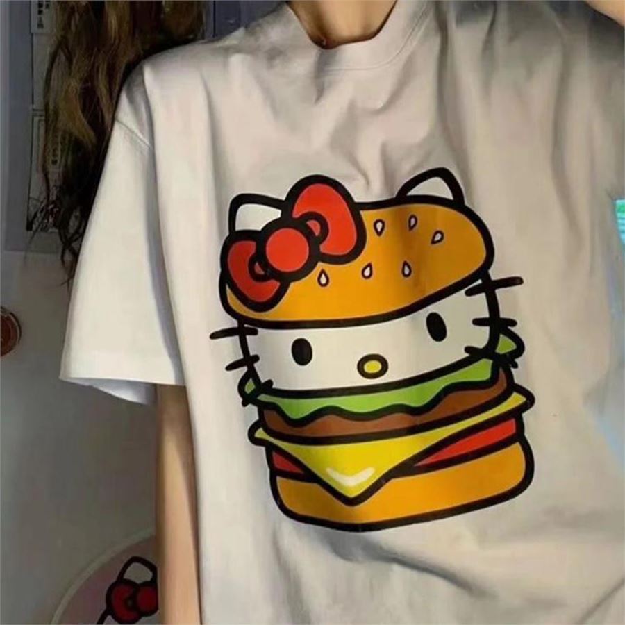 Beyaz Hello Kitty Burger (Unisex) T-Shirt