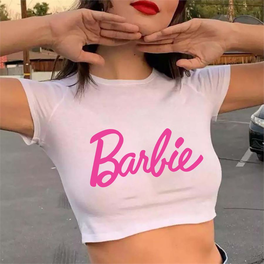 Beyaz Barbie Basic Yarım T-Shirt