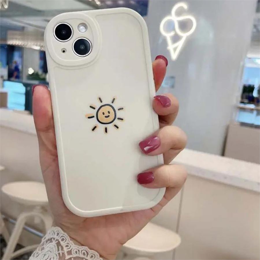 Beyaz Minimal Sevimli Güneş İphone Telefon Kılıfları
