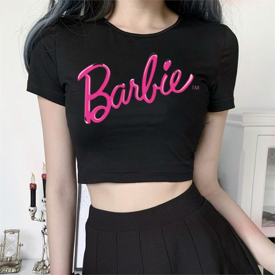 Siyah Barbie Shining Logo Yarım T-Shirt